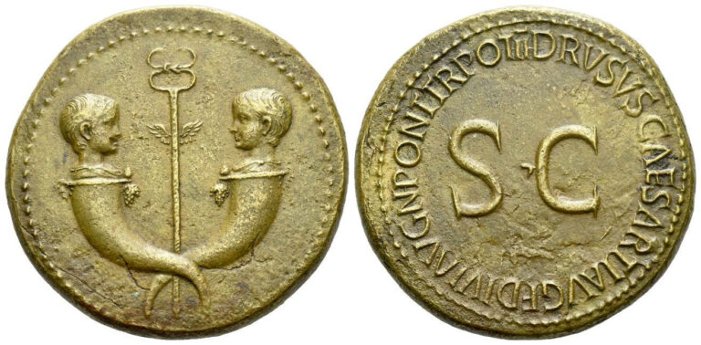 In the name of Nero and Drusus caesares, sons of Germanicus Sestertius circa 22-23
