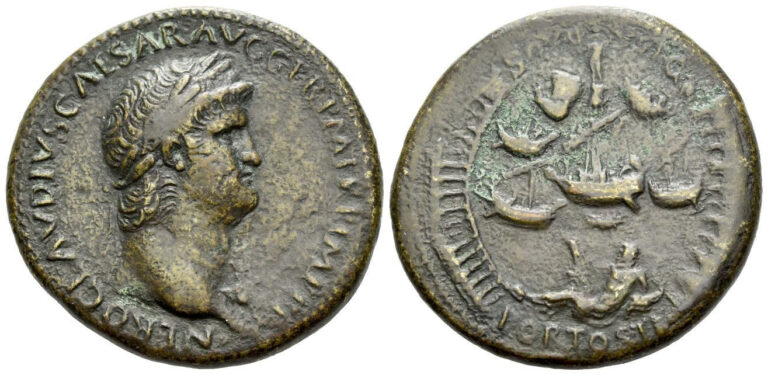 Nero, 54-68 Sestertius circa 64. Port of Ostia. Ex Ratto 9 October 1934, 396.
