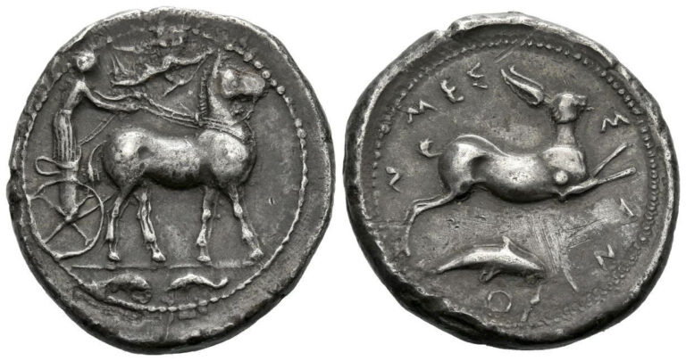 Lot 73 - Sicily, Messana Tetradrachm circa 420-413, Ex NAC Autumns sale 2024, 145. From the collection of a Mentor.